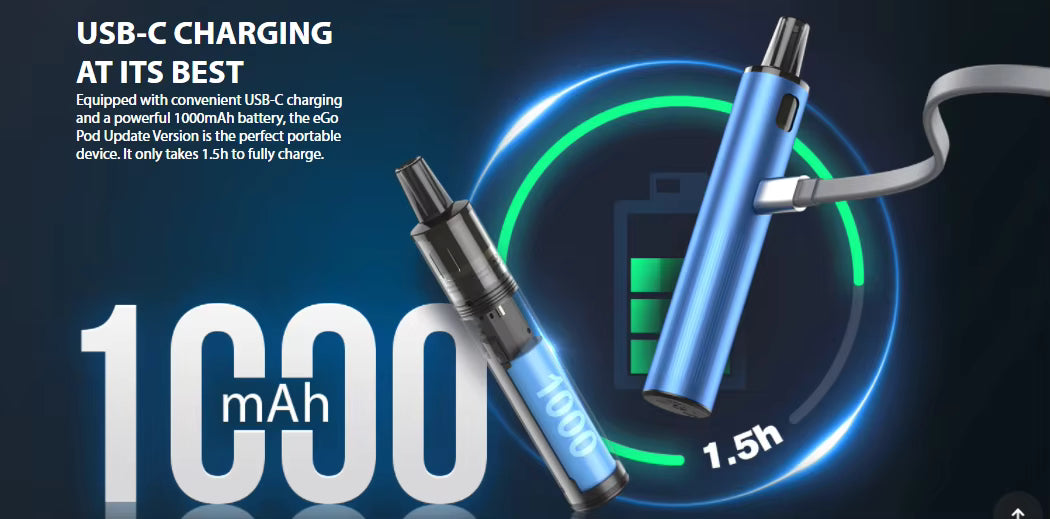 eGo Pod Update Version Kit 2ml Empty Cartridge 1.0ohm Coil & 1000mAh Battery Electronic Cigarette USB-C Kit