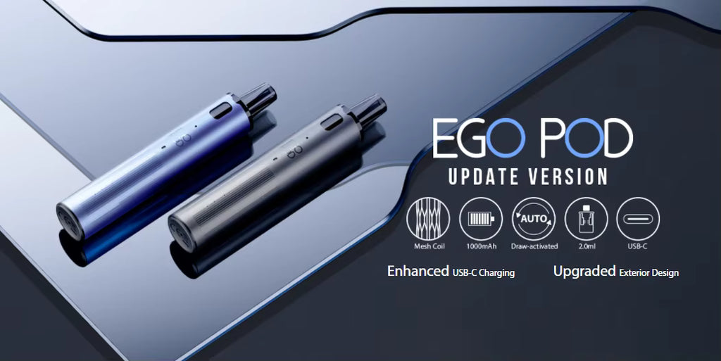 eGo Pod Update Version Kit 2ml Empty Cartridge 1.0ohm Coil & 1000mAh Battery Electronic Cigarette USB-C Kit